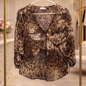 NWOT New York & Company Medium Leopard Print Sheer Blouse